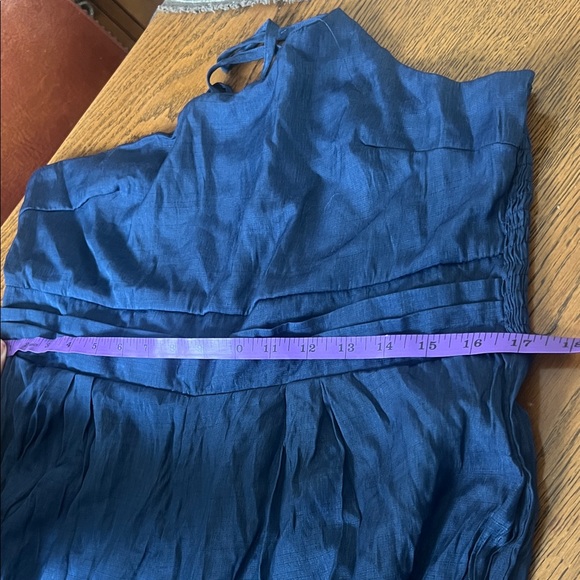 Women’s Navy Blue One Shoulder High Waist Linen Jumpsuit Romper Large - Picture 8 of 10